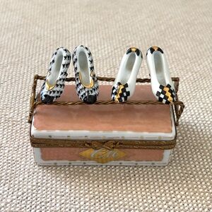 Limoges Vintage Porcelain Trinket Box Wire Rack For Shoes Hand Painted Signed